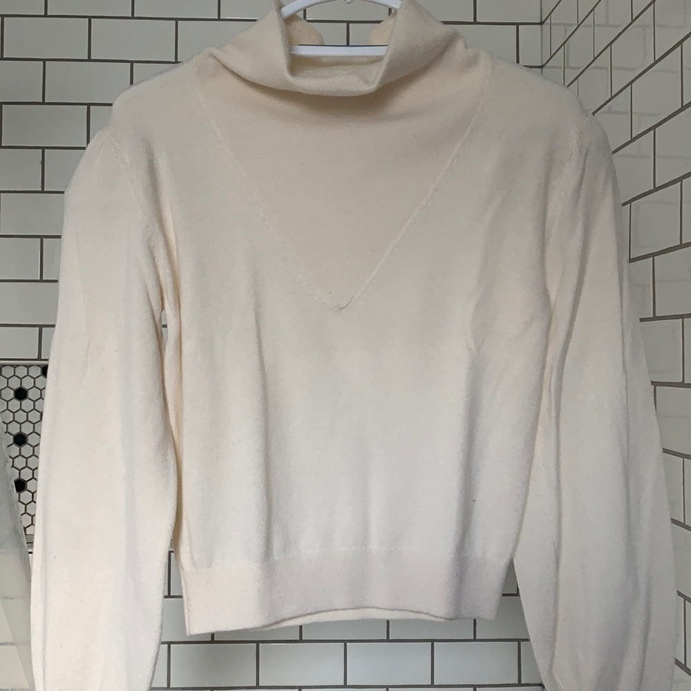 Veronica Beard Cream Cowlneck Puffed Sleeve Sweater - Sz XS